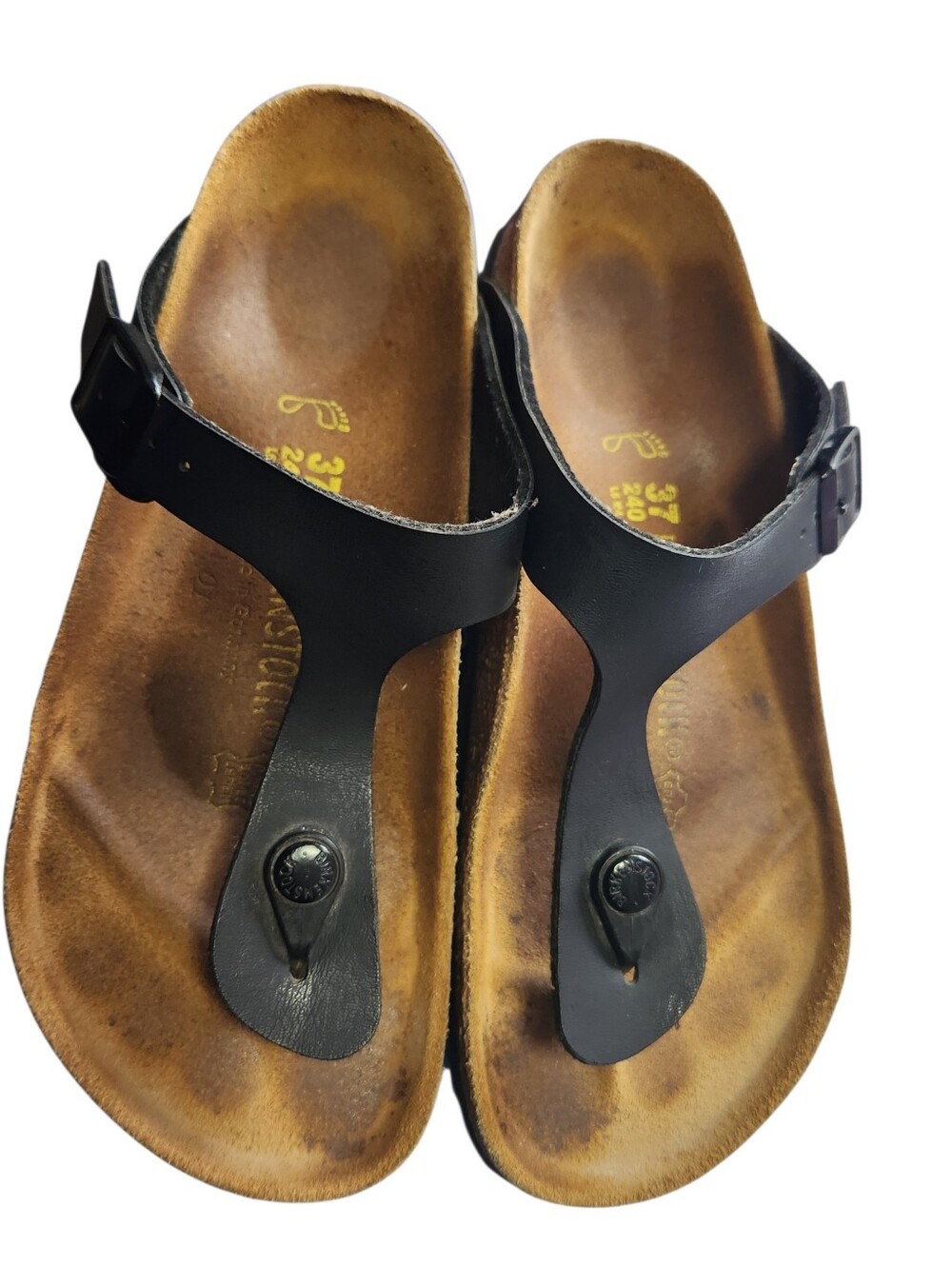 Birkenstock Black Thong Sandals with Brown Footbed - Women's 37